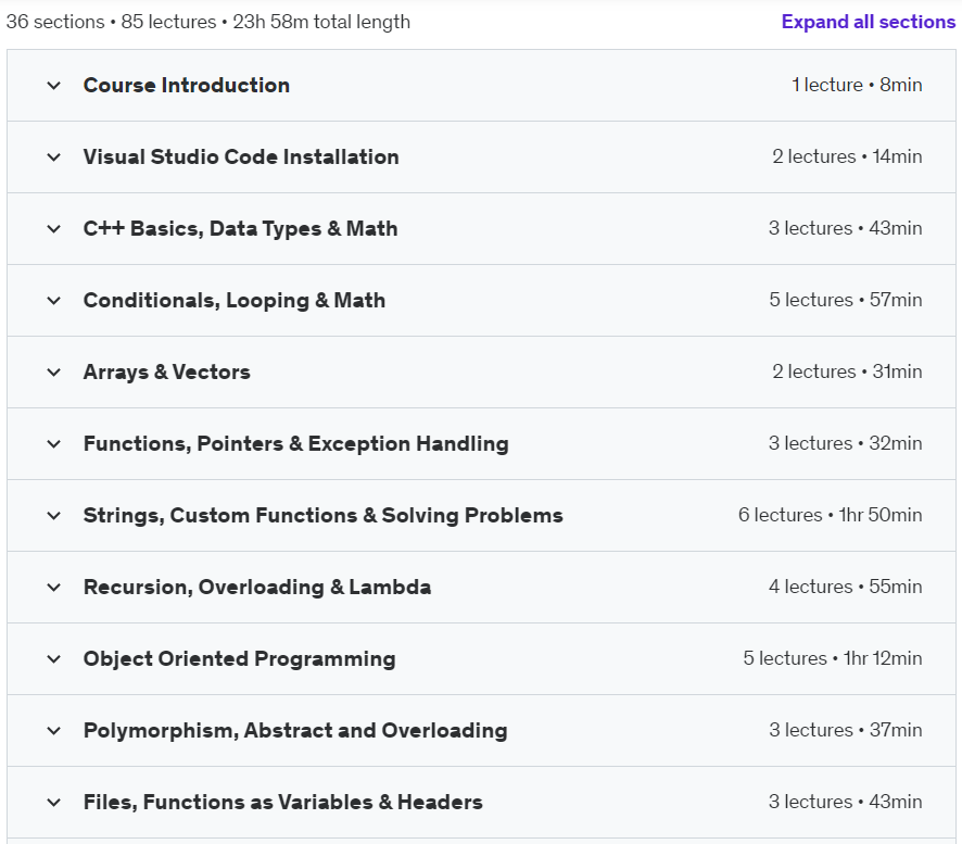 Course topics · C++ Programming Bootcamp 2021-8