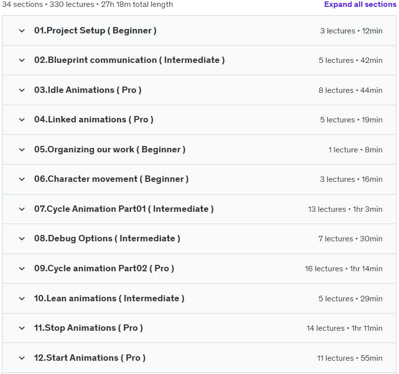 Course topics · Unreal engine 5:Advance locomotion system ALS (Intermediate) 2024-5