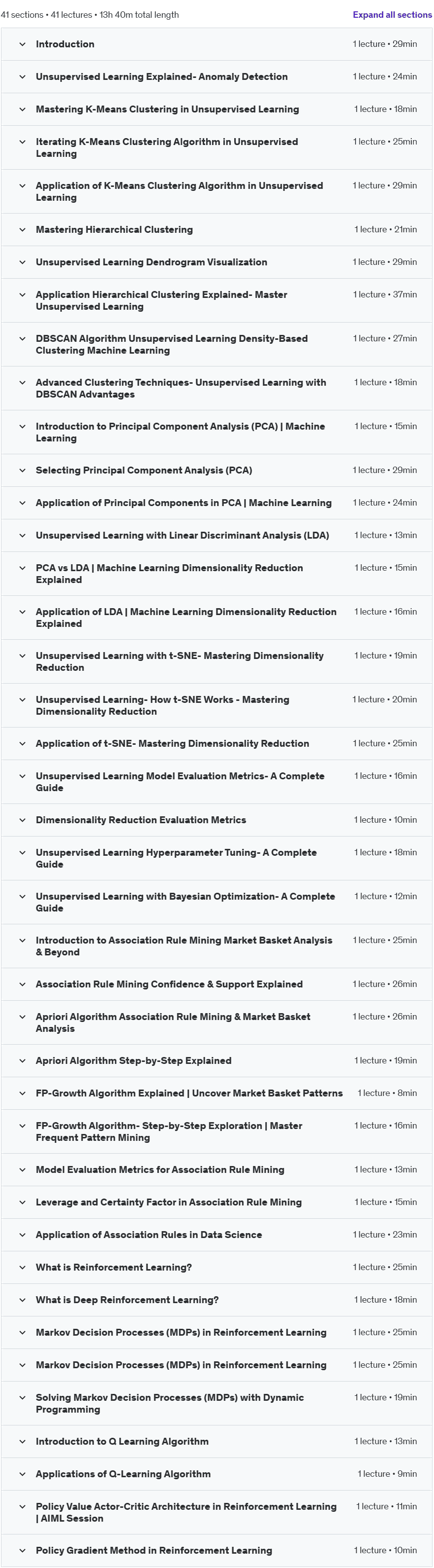 Course topics · Udemy — Master Simplified Unsupervised Machine Learning End to End ™ 2024-11