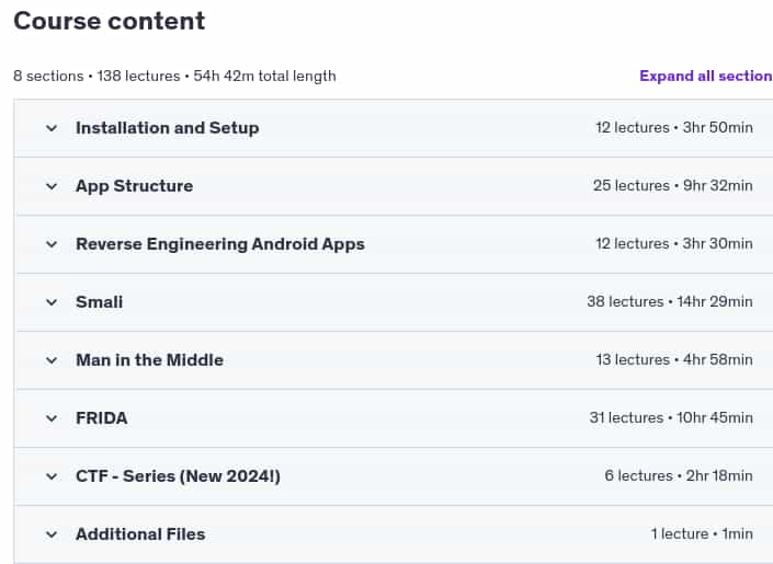 Course topics · Udemy — Android App Hacking – Black Belt Edition 2024-10