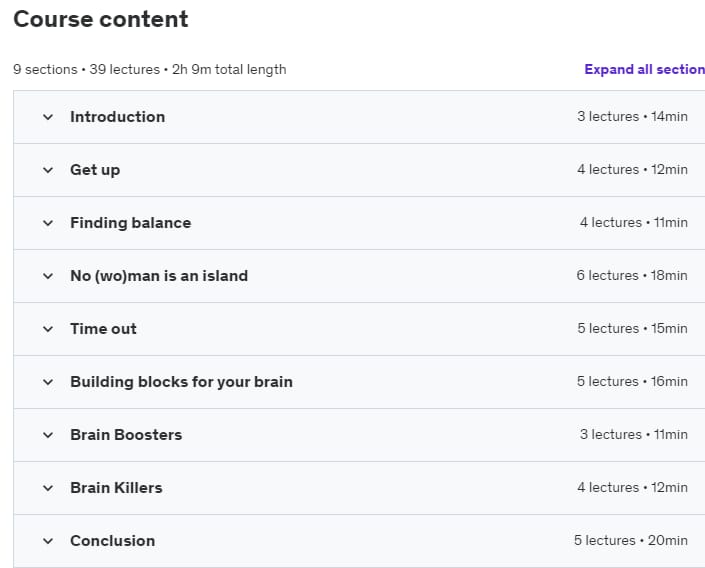 Course topics · Udemy — How To Keep A Healthy Brain 2022-3