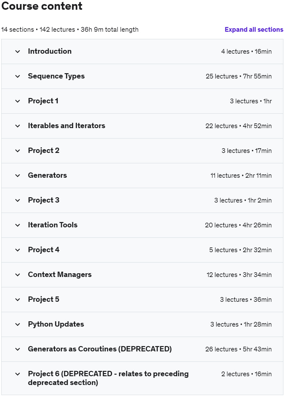 Course topics · Python 3: Deep Dive (Part 2 – Iterators, Generators) 2023-12