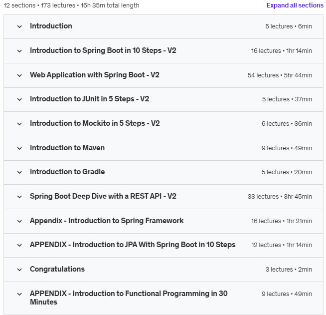 Course topics · Udemy — Learn Spring Boot 3 in 100 Steps – No 1 Java Framework 2023-11