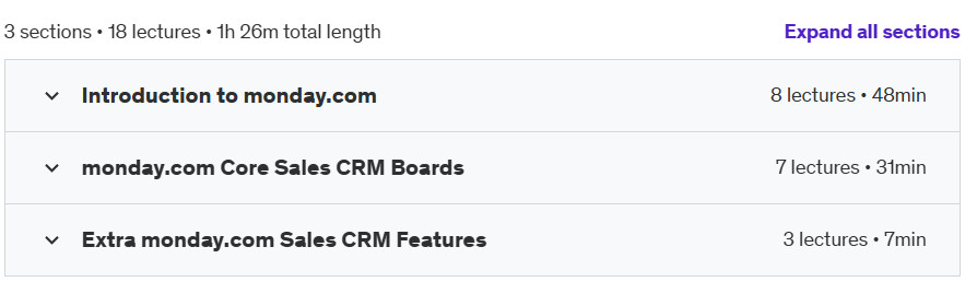 Course topics · Udemy — Monday CRM: Taught by a Certified Expert 2024-9