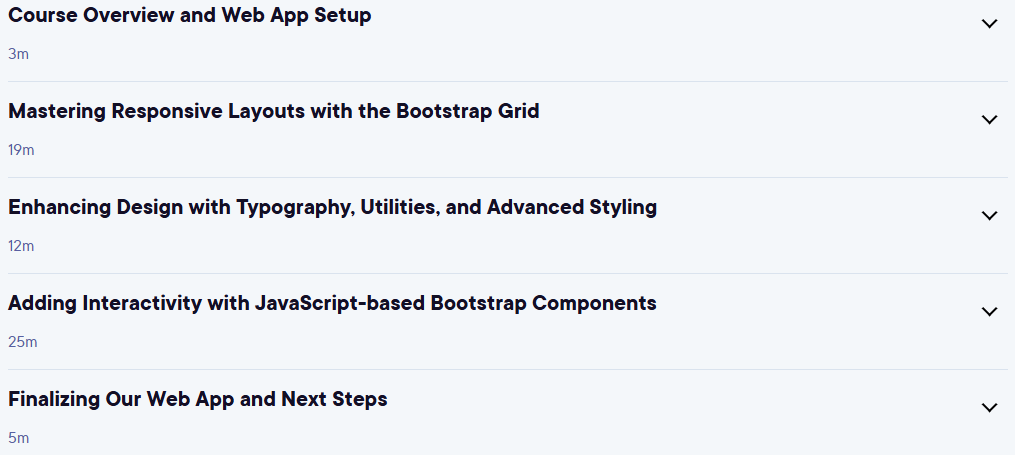 Course topics · Pluralsight — Bootstrap: Build Interactive and Responsive Web Apps 2025-5