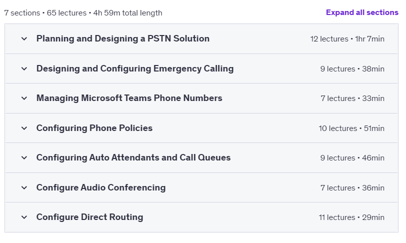 Course topics · Udemy — Microsoft Teams Voice: Design and Configure Teams Telephony 2024-11