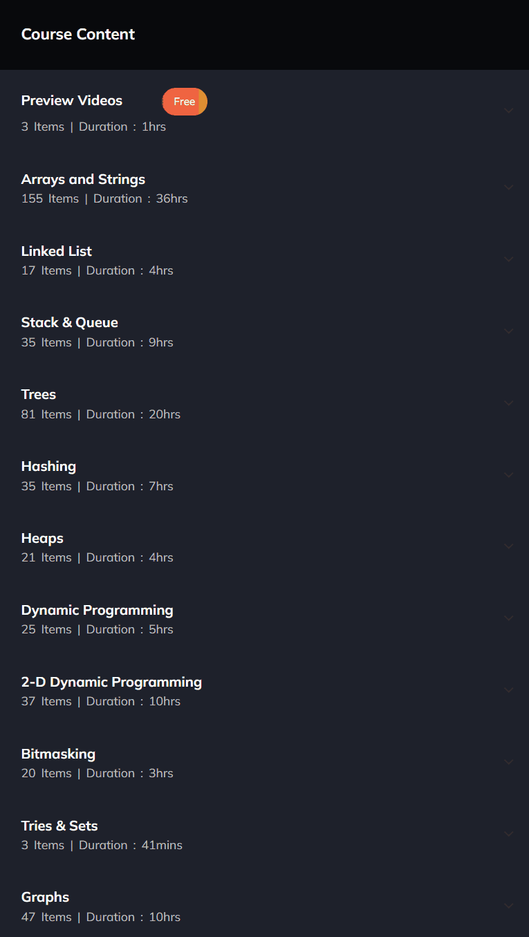 Course topics · Coding Blocks — Master Interview Questions for FAANG & Product Companies 2024-3