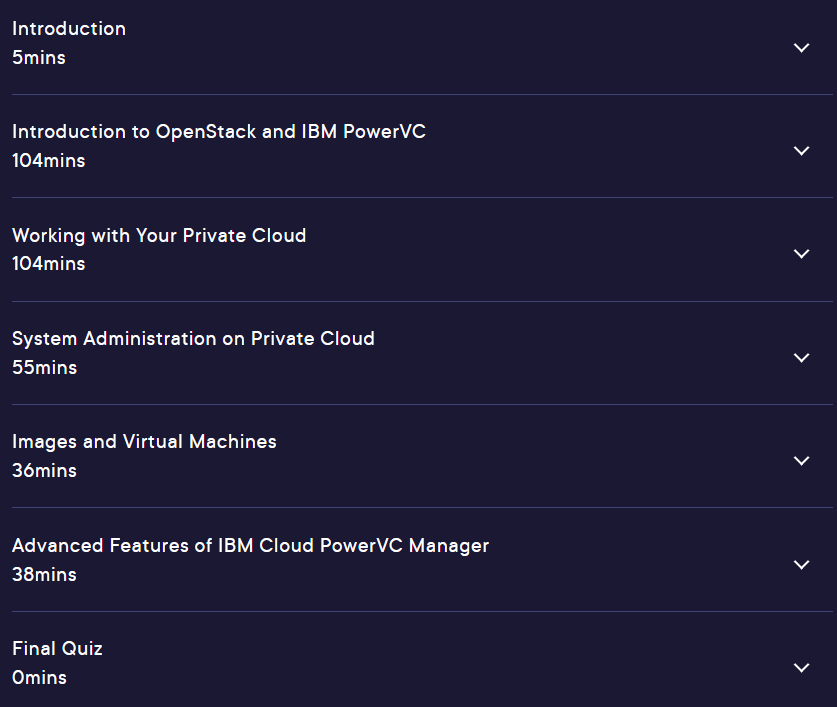 Course topics · Pluralsight — Introduction to Private Cloud Management on IBM Power Systems 2024-11