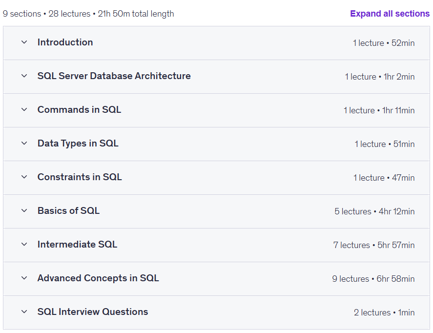 Temas del curso · El completo SQL Bootcamp: de básicos a avanzados 2025-8