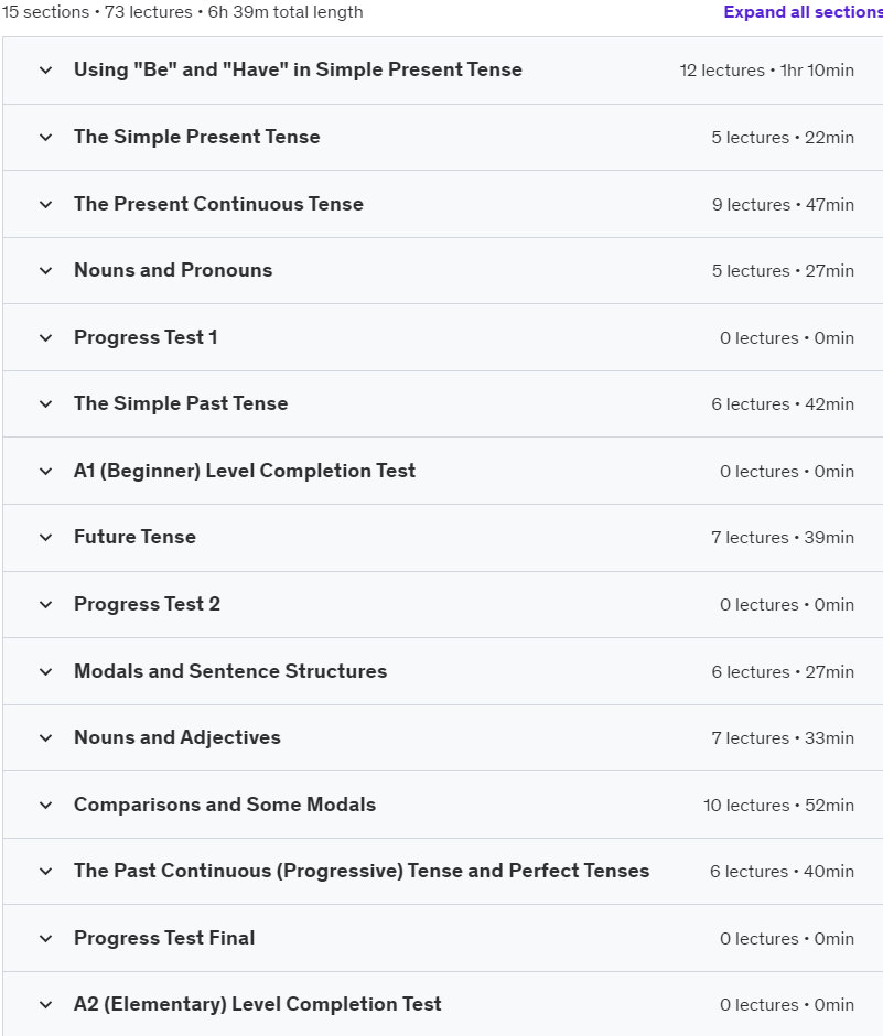 Course topics · Basic English Grammar And Structures 2019-1