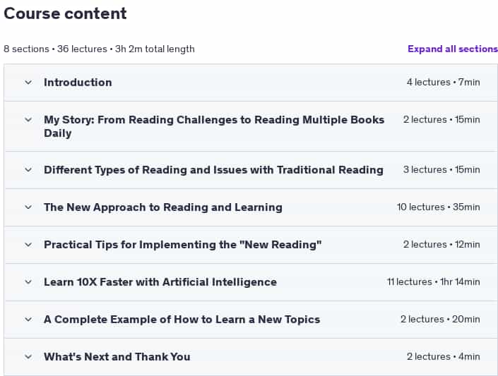 Course topics · Udemy — Speed Reading: Read & Learn 10X Faster with ChatGPT & AI 2025-6
