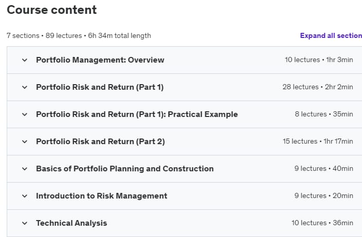 Course topics · Udemy — Portfolio Management and Optimization in Excel 2023-5