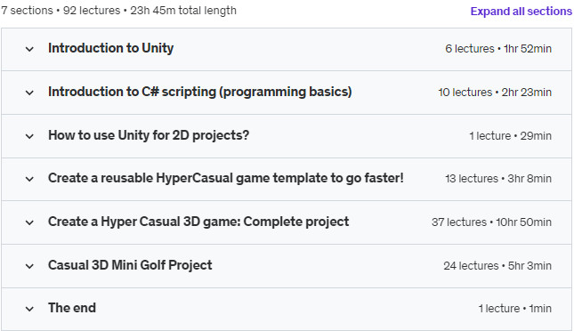 Course topics · Udemy — Develop 3D hyper-casual mobile games with Unity and C# 2023-8