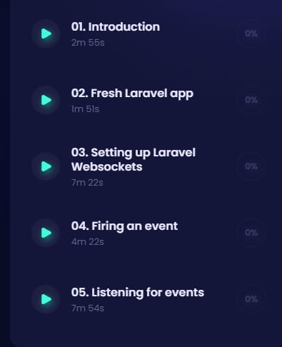 Course topics · Codecourse — Up and running with Laravel Websockets 2020-10