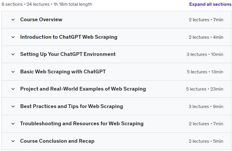 Course topics · Web Scraping with ChatGPT: Data Extraction with Python 2024-1
