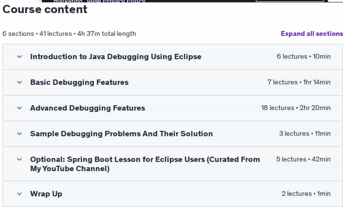 Course topics · Udemy — Eclipse Debugging Techniques And Tricks 2025-6