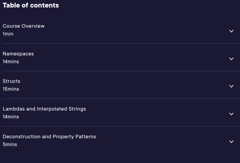 Course topics · Pluralsight — What’s New in C# 10 2022-3