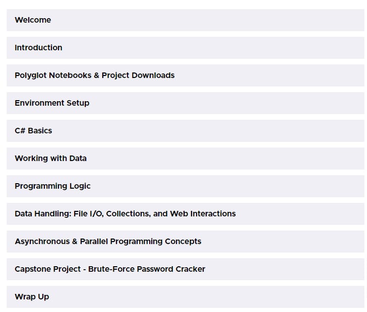 Course topics · TCM Security — C# 101 for Hackers 2024-8