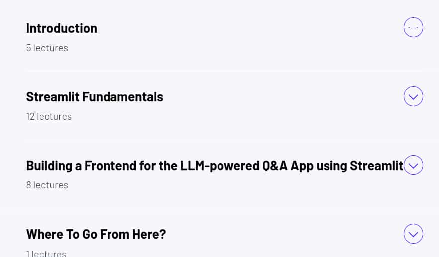 Course topics · ZeroToMastery — Developing LLM App Frontends with Streamlit 2025-4