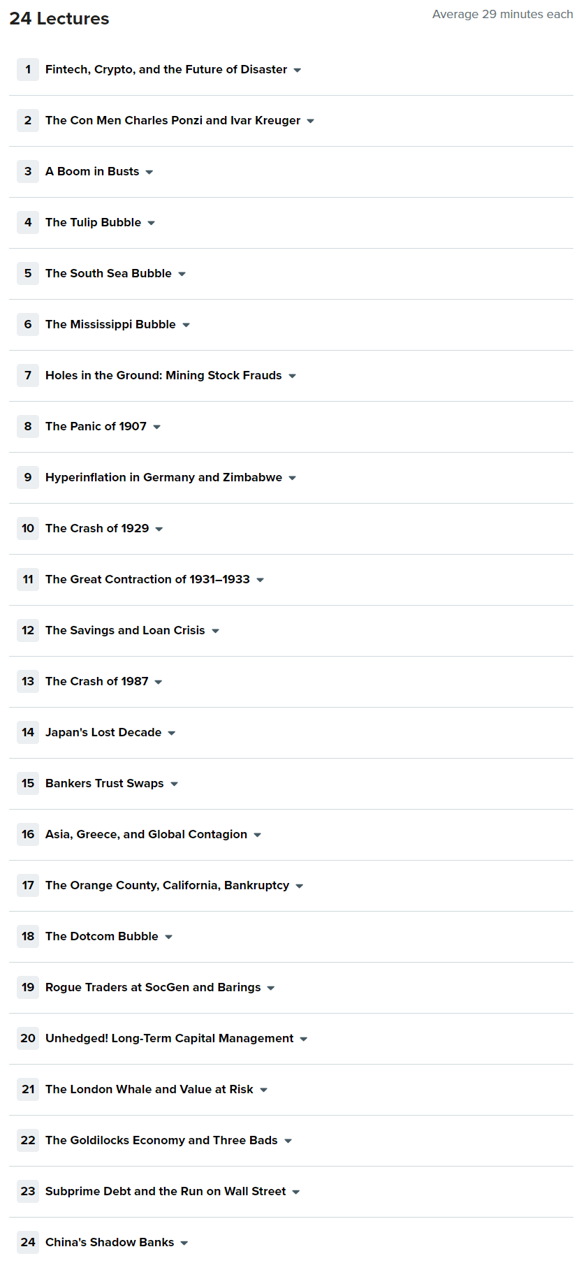 Course topics · TheGreatCourses — Crashes and Crises: Lessons from a History of Financial Disasters 2018-10