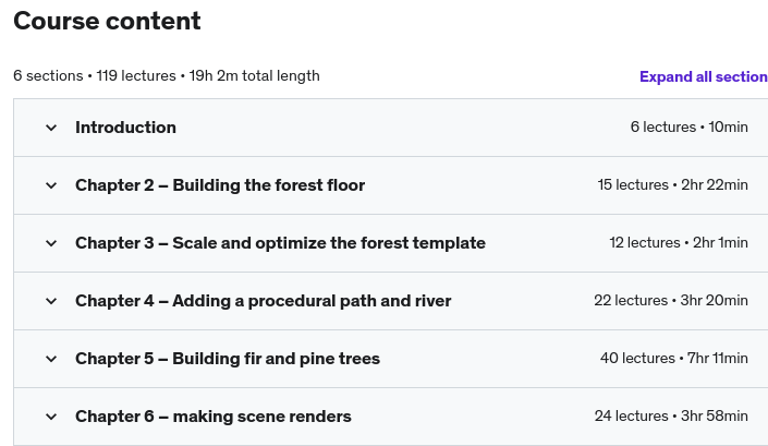 Course topics · Creating a fir and pine forest in Blender 2023-6