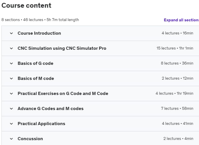 Course topics · Udemy — CNC Programming with CNC Simulator Pro 2023-1