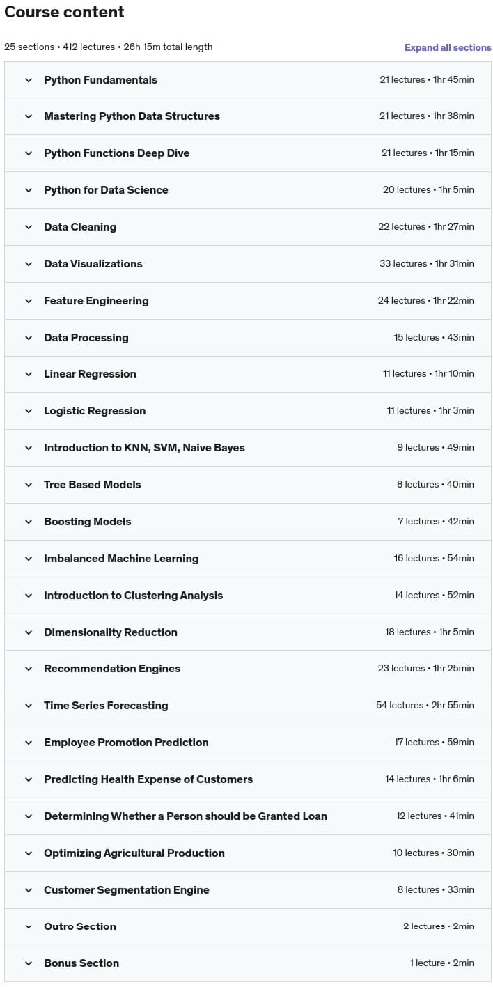 Course topics · 2022 Machine Learning A to Z : 5 Machine Learning Projects 2022-4