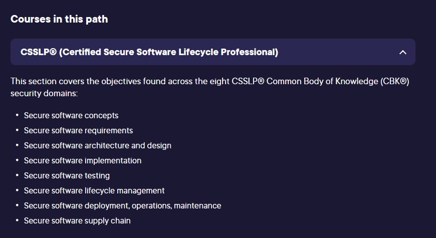 Course topics · Learning Path – CSSLP® (Certified Secure Software Lifecycle Professional) 2023-7