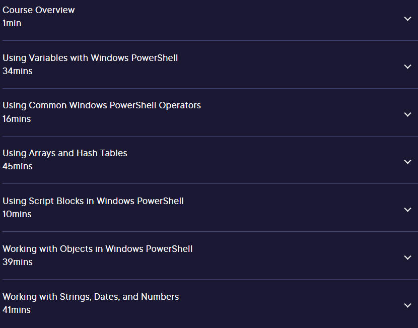 Course topics · Pluralsight — The Windows PowerShell Language 2023-3
