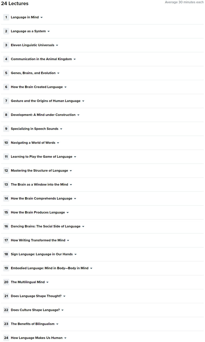 Course topics · The Great Courses — Language and the Mind 2020-3