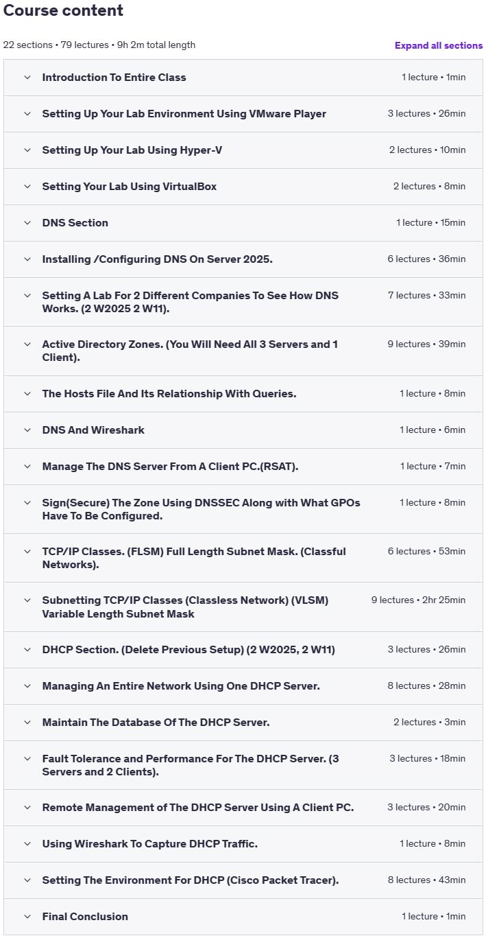 موضوعات الدورة · DNS DHCP على Windows الخادم 2025 100% مختبرات 2025-4