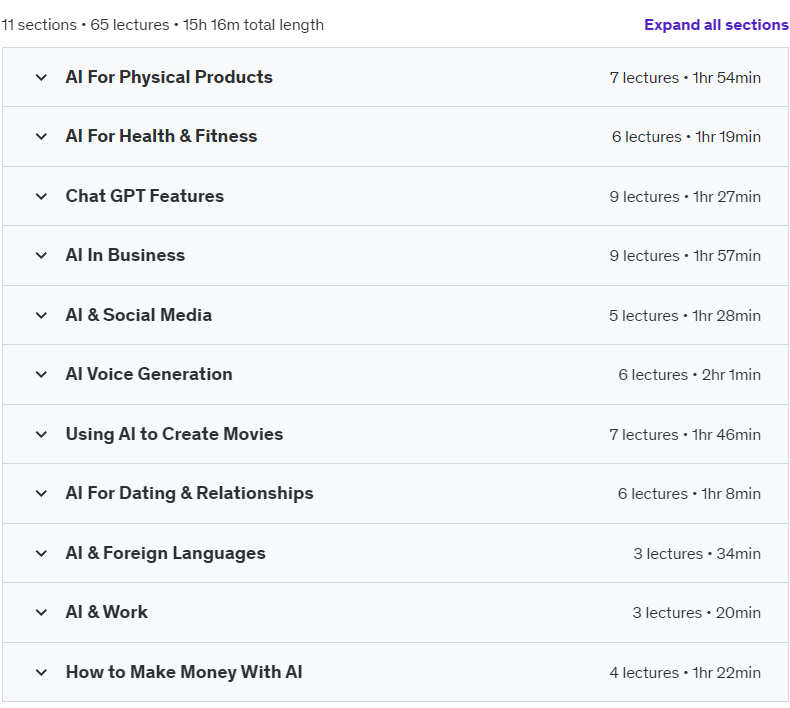 Course topics · Learn AI – A-Z Guide to Artificial Intelligence With ChatGPT 2024-7