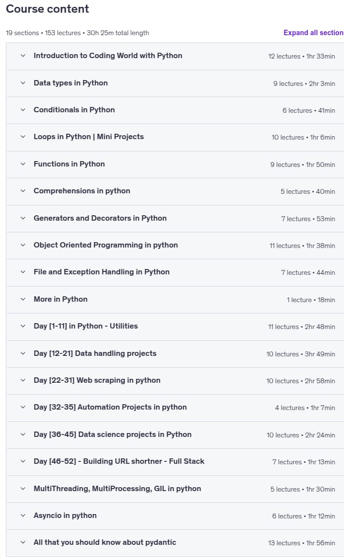 Sujets du cours · Le Ultimat Python Bootcamp : Apprendre par la construction 50 Projets 2025-11