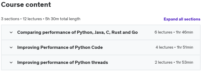 Course topics · Udemy — Python Performance Hacks – Part 1: Make Your Code Run Faster 2024-12