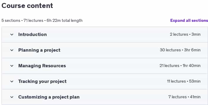 Course topics · Udemy — Microsoft Project Course Complete, 2016, 2019, 2021 6 PDUs 2023-10