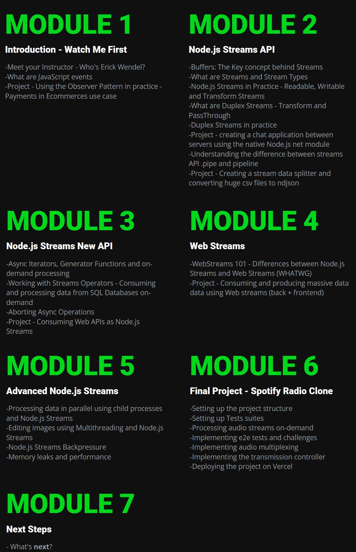 Course topics · NodejsStreams – Mastering Node.js Streams with Erick Wendel 2023-7