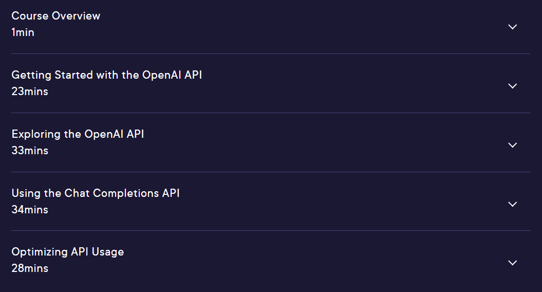 Course topics · Pluralsight — The OpenAI API 2023-8