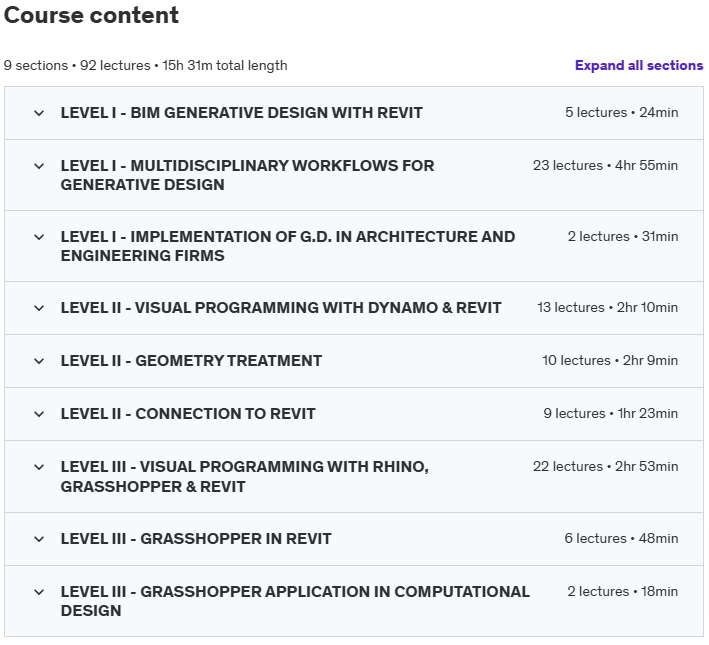 Course topics · Udemy — Generative Design Specialization – BIM Intelligence AulaGEO 2024-5