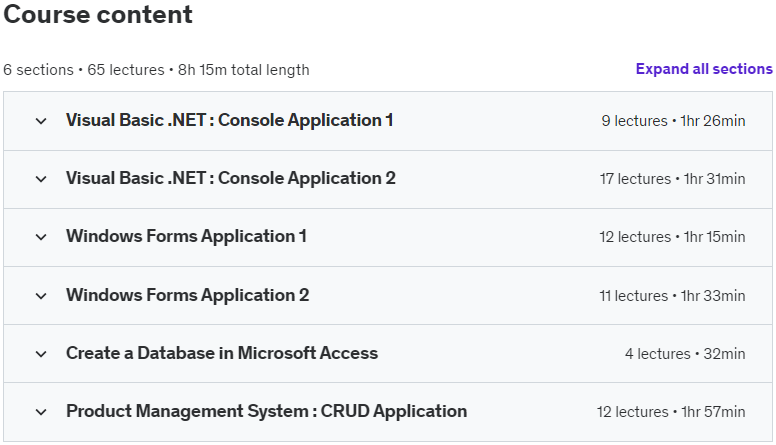 Course topics · Visual Basic .NET Programming for Complete Beginners 2022-11
