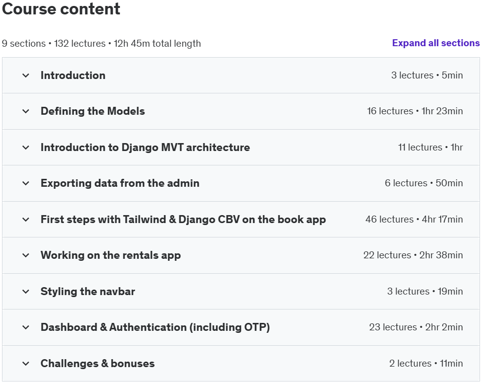 Course topics · Django with Tailwind CSS 2023-9