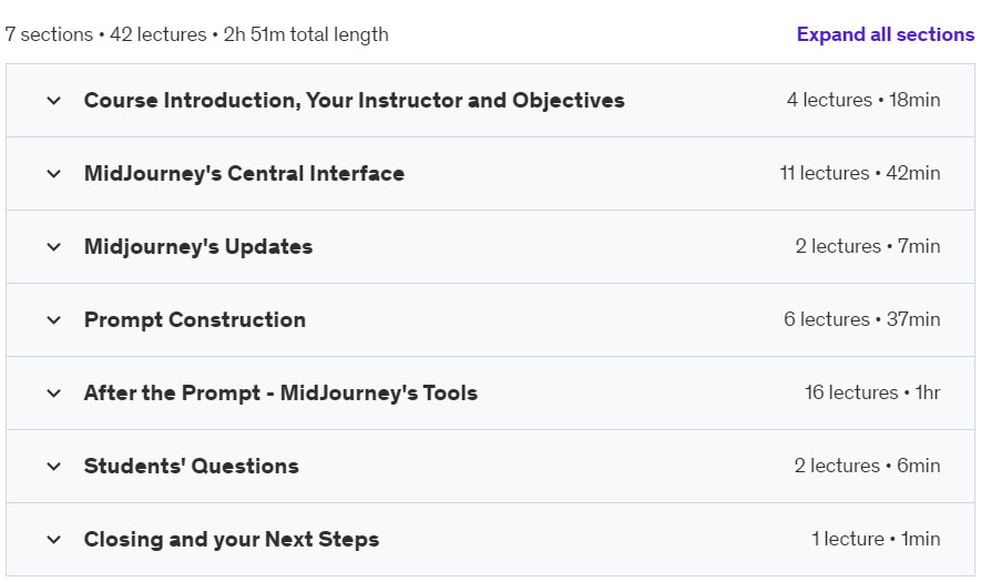 Course topics · Midjourney V6.1 The Complete and Updated Midjourney Course 2024-9