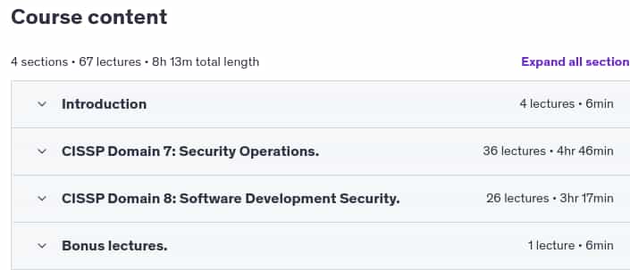 Course topics · Udemy — CISSP Certification: CISSP Domain 7 & 8 Boot Camp 2025 Exam 2025-1