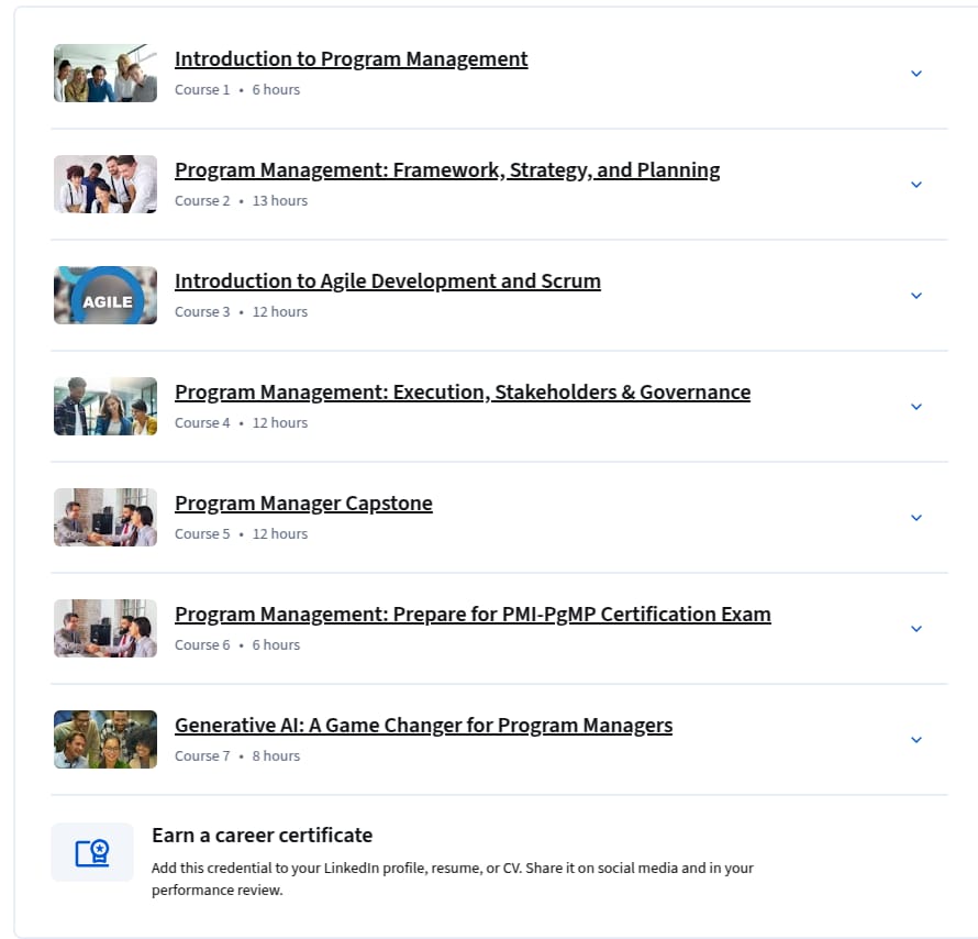 Sujets du cours · Certificat professionnel de l'IBM Program Manager 2025-12