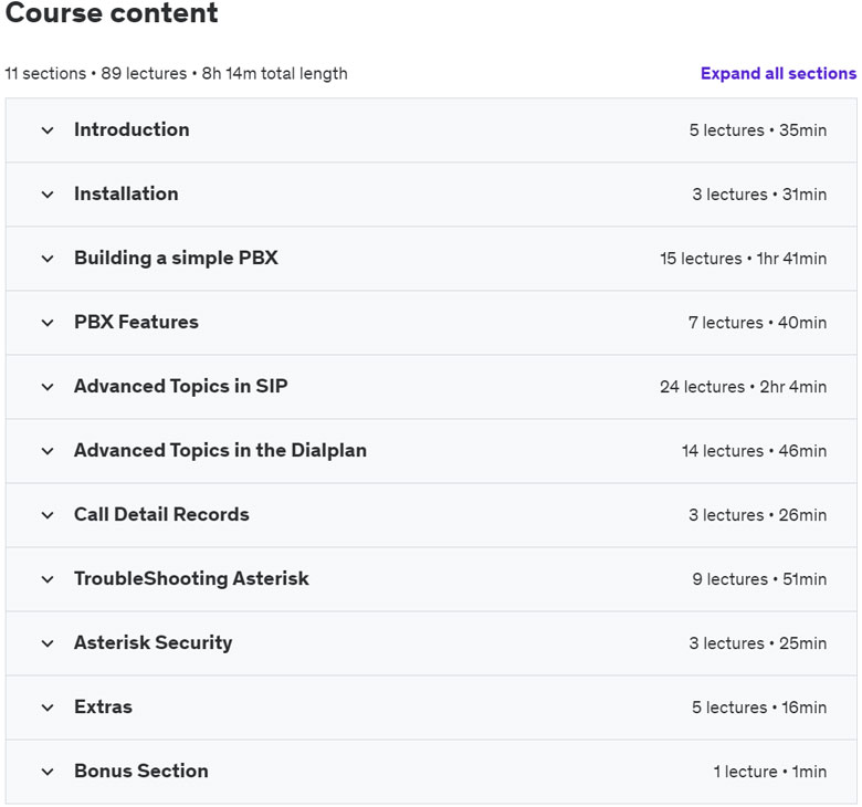 Course topics · Udemy — Complete Asterisk Training 2022-11