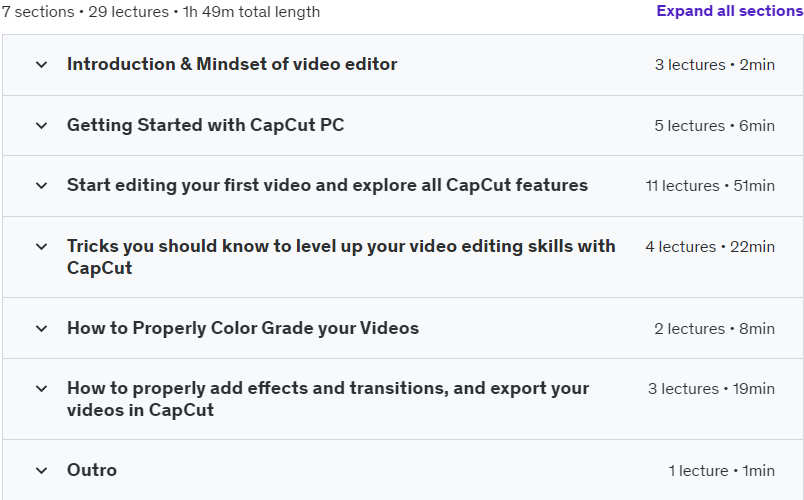 Course topics · Master Video Editing in CapCut PC Beginner to Intermediate 2024-6