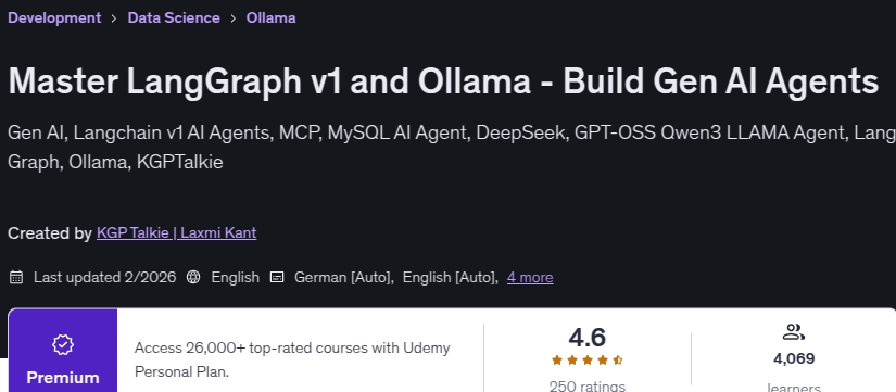 चित्र · मास्टर LangGraph v1 और Ollama – निर्माण जीन AI एजेंट 2026-2