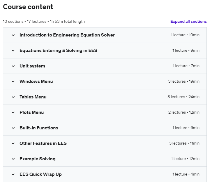 Course topics · Udemy — A Complete Guide to Engineering Equation Solver (EES) 2021-2