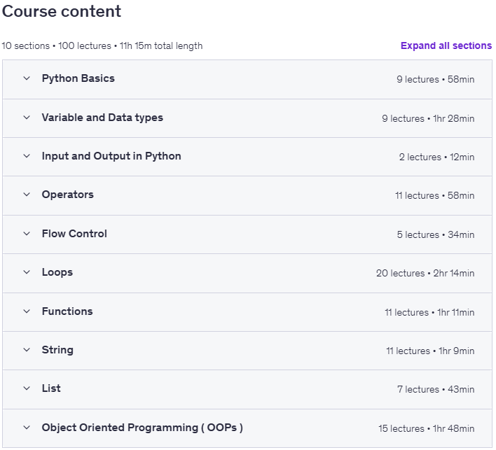 Course topics · Udemy — Complete Python Programming Course: Beginner to Advanced 2024-11