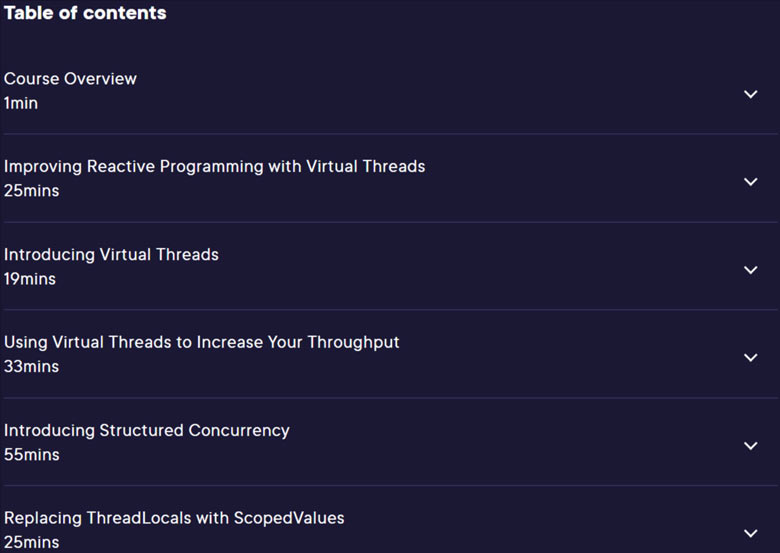 Course topics · pluralsight — Concurrent Programming in Java with Virtual Threads 2024-1