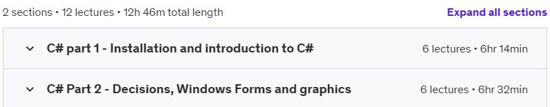 Course topics · Udemy — Introduction to C#, easy and clear explanation. 2024-9